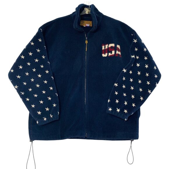 Bear Ridge Outfitters Fleece Jacket Mens Large Full Zip Made USA Flag Stars - Picture 1 of 14